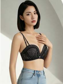 Áo ngực ren gợi cảm dành cho nữ châu Á, có đệm mút, không gọng, nâng ngực tạo đường cong quyến rũ [Dành cho vòng một nhỏ nhắn] - màu đen - Xem 3