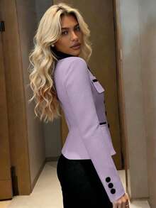 Collared Blouse, Unique Beautiful Elegant Waist-Cinched Top, Versatile Spring/Autumn Slim-Fit Jacket - Mauve Purple - View 6