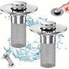 2个不锈钢弹跳式水槽排水过滤器，带可拆卸滤篮，适用于浴缸/淋浴排水口，可收集毛发以防止堵塞，易于更换和清洁，无需化学清洁剂。 - 2pcs - 查看 1