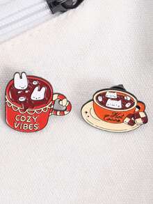 1 Set Cute Pet Hot Drink Enamel Badges, Rabbit, Cat, Cotton Candy, Chocolate Decorations, Casual Winter Daily Gift Accessories - Multicolor - View 9