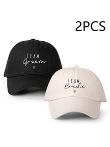 1/2顶新郎新娘爱心印花可调节棒球帽，休闲遮阳帽，适合情人节、春秋季旅行，男女通用，Y2K风格 - 棒球帽 - 查看 1