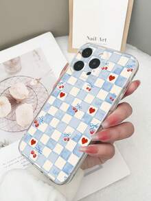 1个透明TPU防震彩色格子樱桃爱心图案手机壳，兼容三星Galaxy S23 Ultra/A14/A24、安卓Note 12 Pro、8/8 Pro/9 Pro XL等安卓手机，国际版，非国内版 - 彩色 - 查看 2