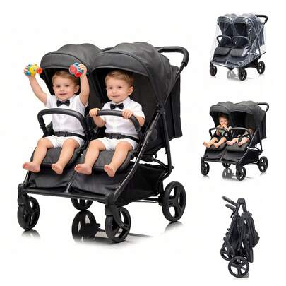 RAGOYO Double Stroller - Ultra Lightweight Self-Standing Tandem Stroller For 2 Kids ,Newborn-Friendly Recline ,UPF50 Canopy, All-Terrain Shock Absorbing Wheels & Easy-Fold Travel Design(6-36 Months)