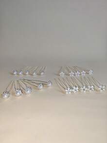 20个U型发夹，珍珠花朵水钻发夹，欧美新娘发饰 - 彩色 - 查看 8