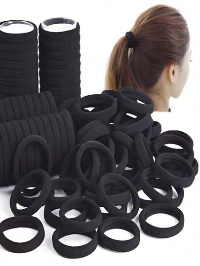 200 Pcs Girls Hair Ties, Black Solid Color Elastic Hair Ties, Daily Wear, Simple And Thick, Suitable For Ponytails, Simple And Elegant Style, High Elastic Seamless Hair Accessories, Women's Headwear, Women's Hair Accessories, Hair Ties, Ponytail Hair Ropes, Hair Ties, Rubber Bands, Hair Ropes, Hair Ties