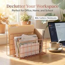 This Modern Metal Bookshelf And Desktop Organizer Set Features A Minimalist Wrought-Iron Design, Combining Book Storage With A Multifunctional Holder For Magazines And Newspapers-Perfect For Organizing And Decorating Home Office Spaces. - Multicolor - View 4