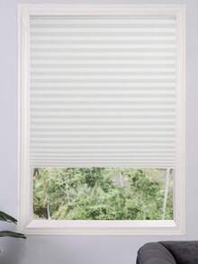 1pc No-Tool Pleated Fabric Blackout Curtain, Temporary Curtain, Self-Adhesive Window Curtain, Easy To Cut And Install, Can Be Trimmed At Home, Cordless - White - View 7