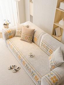 1pc Bohemian Style Chenille Sofa Cushion Cover, All Season Use, Minimalist Edging, Wear-Resistant, Breathable, Anti-Fading, Anti-Pilling, Silicone Backing, Dust-Proof & Anti-Scratch, Fits 1-4 Seater Sofa, L-Shaped Sofa - Beige - View 4