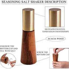 一套木制胡椒研磨器和盐研磨器，可调节陶瓷研磨器，桌面配件，新鲜调味，完美礼物 - 彩色 - 查看 3