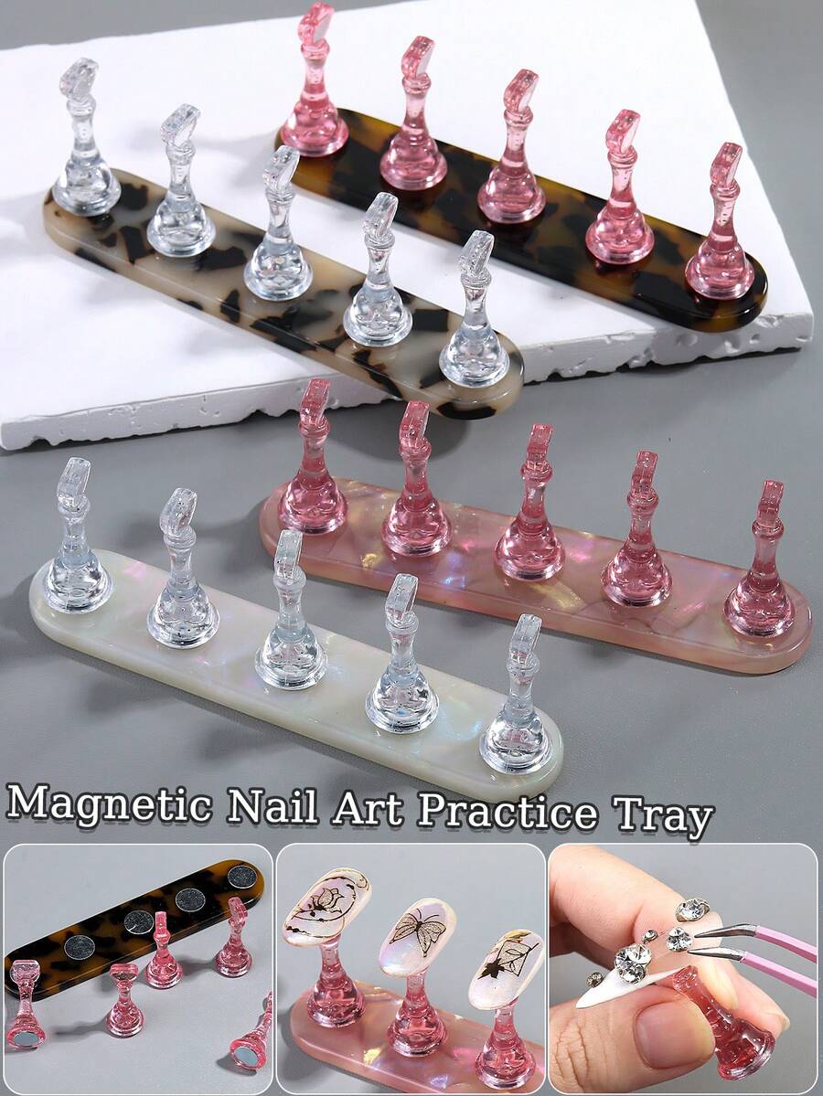 1 Set Acrylic Aurora Nail Art Practice Stand, Amber Leopard Print Resin Base, Magnetic Nail Art Practice Display Stand Suitable For Nail Art Practice And Display, Ideal For Beginners, Nail Art Display Tools, DIY Nail Salon Supplies - Multicolor - View 1