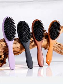 Wooden Handle Air Cushion Bristle Hair Brush, Smoothing Hair Comb With Wooden Handle, Anti-Static Detangling Comb, Gift Brush For Women, Home & Travel Use - Multicolor - View 2