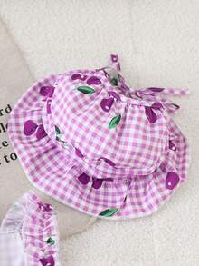 Kitten & Puppy, Classic Blue Plaid With Cherry Print Hooded Dress Set - Purple - View 5