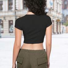I Have Rabies Gaphic Crop Tshirt Women - Black - View 3