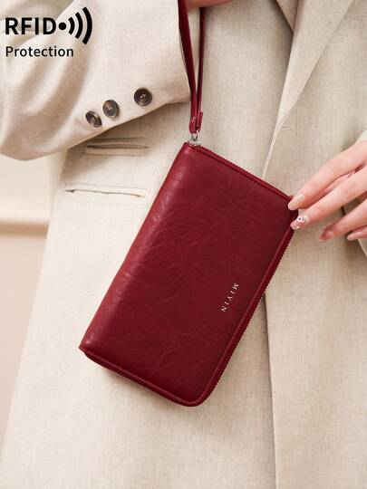 Fashion RFID Anti-Theft Accordion Card Holder Zipper Closure Multi-Functional Card Organizer Soft Leather Lightweight Portable Card Bag For Women Money Wallet Mini Wallet Purse Wallet Small Wallet Wristlet Wallet Card Wallet Travel Essential Summer Burgundy Purse