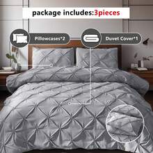 3 PCS Soft Grey Pinch Pleat Quilt Duvet Cover Set Luxury Bedding For Bedroom With 2 Pillowcases Queen King Size Quilt Cover Set Zipper Closure,Festival Gift Quilt Doona Duvet Cover For Bedroom Decor,Easy To Clean, Machine Wash,Back To School Season - 灰色 - 查看 5