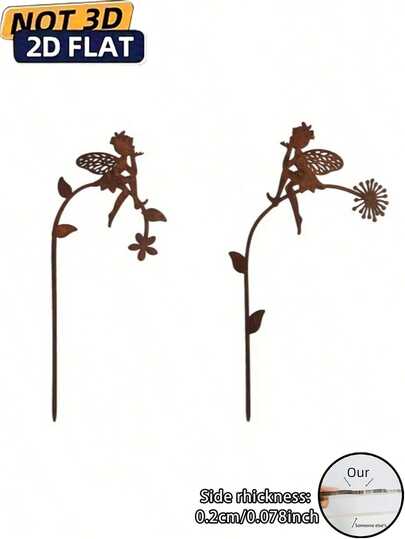 2pcs Iron Rust Fairy Acrylic Garden Stakes, Cute Sitting Pose Design, Yard Garden Lawn Decor, Outdoor Path Landscape Ornament, Garden Decor, Balcony, Outdoor Planter, Floral Arrangement, Personalized Gift, Gardening Supplies