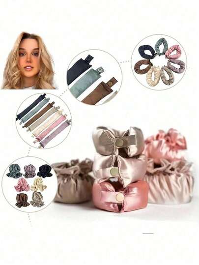 两件套免加热卷发套装，包含柔软缎面卷发器和缎面发帽，天然柔软卷发工具，轻松打造卷发造型，睡眠卷发器，波浪发型配件