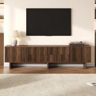 180*40*56cm TV Stand, 4 Drawers And 2 Cabinet Doors, Wave-Shaped Design, TV Cabinet, Lowboard, Living Room Cabinet, Television Cabinet, Suitable For TVs Up To 75 Inches, Dark Walnut