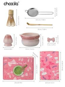 7pcs Pink Bow Matcha Tea Set, Including Glazed Matcha Bowl, Japanese Matcha Whisk (Chasen) And Tea Scoop, Traditional Tea Ceremony Tea Set - Matcha Bowl Set - View 8