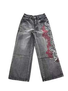 1 chiếc quần jeans nữ dáng rộng, ống rộng, thêu họa tiết, thoải mái, thời trang đường phố (Không bao gồm thắt lưng/phụ kiện) Màu đen mùa xuân - màu đen - Xem 11