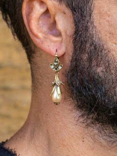 两对复古优雅宫廷风青铜银叶锆石耳环，适合派对和日常佩戴