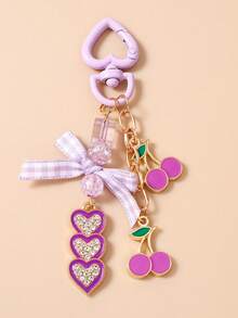1pc Fruit Bow Keychain, Cherry Heart Keyring, Girl Bag Charm - Multicolor - View 6