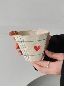 Cabin Kangaroo 1个手工陶瓷杯，3D草莓苹果椒盐脆饼装饰，不规则蓝色格子图案，复古咖啡杯，可爱美观的女士水杯，礼品及日常用品 - 彩色 - 查看 16