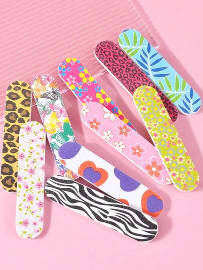50pcs Mixed-Color Nail Files, Colorful Leopard 7-Sided Nail Buffer Block, Cuticle Pushers, Sanding Shaping Nail Polishing Sticks, Suitable For Beginners And Nail Salons