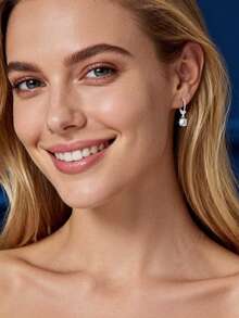 XUJIA 1 Pair Women's 925 Sterling Silver Round Single Diamond Earrings, 6.5mm*2pcs Moissanite Dangle Earrings, Elegant Pendant Earrings, Anniversary/Birthday Gift - EMO-678 - View 3