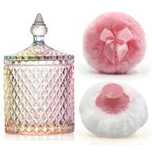 Luxury 4 Inch Glass Powder Container With 2 Soft Puffs For Loose Powder - 1 Handle 1 Bow Pink Puffs With Pointed Cylinder-colorful-large - View 1