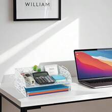 EasyPAG Carved Hollow Flower Pattern 2 Tier Desk Letter TrayWhite - Blanco - Ver 6