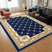 GEL HUT MUN 天鹅绒/装饰/地毯 波西米亚风可水洗地毯，低绒防滑柔软波西米亚风地毯，适用于客厅、卧室、餐厅、宠物友好区域，现代蓝色地毯，易于清洁，不掉毛，卧室、客厅、餐厅、厨房波西米亚风可水洗防滑蓝色东方地毯，波西米亚复古花卉低绒大地毯，传统地毯，适用于客厅、卧室、餐厅 - 4 - 查看 5