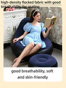 1pc New Inflatable Slouchy Sofa, Foldable Recliner Chair, Camping Outdoor Travel With Footrest Combination, Flocked Fabric Sofa Bed - Multicolor - View 5