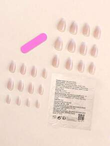 Instantly Upgrade Your Look With Nail Stickers, 24pcs Short Almond-Shaped Nude Ombre Glossy Fake Nails, 1 Nail File And 1 Nail Glue Tape Set - Multicolor - View 2