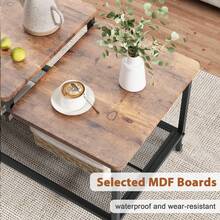 Mesa de centro de madera de 2 niveles con estante de malla, marco de metal, fácil de montar, color café rústico - Color retro - Ver 5