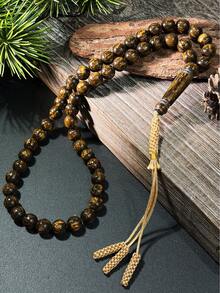 1件裝三穗編織流蘇便攜式穆斯林祈禱珠，銀色流蘇Tasbih，商務出差與旅行用隨身祈禱珠 - 金色 - 查看 1