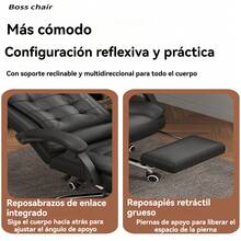 Silla de computadora premium con función de reclinación total, reposapiés integrado, masaje lumbar opcional y asiento con núcleo de látex natural para máxima comodidad; respaldo alto con forma arqueada, brazos acolchados, ajuste neumático de altura y base metálica cromada de alta resistencia, diseñada para combinar productividad, relajación y estilo en entornos profesionales o domésticos. - Negro - Ver 9