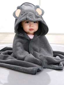 1pc Unisex Polyester Fabric Hooded Coral Fleece Soft & Quick Dry Bathrobes, Baby Blanket, Suitable For Bathing, Beach, All Seasons, Size 80cm/31.5inch*80cm/31.5inch - 灰色 - 查看 13