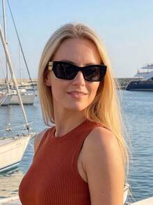 Miu Miu Black Oval Frame Gold Logo UV Protection Fashionable Women's Sunglasses, Summer Beach Style - Black - View 2