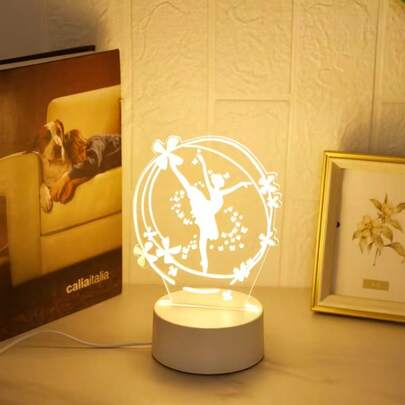 1个创意优雅芭蕾舞3D夜灯，暖色纯色迷你LED灯，USB供电 - 无需电池，塑料台灯，适用于房间、卧室、桌面装饰、节日派对、生日礼物