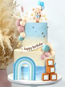 1个蓝色和粉色气球熊蛋糕装饰，无需用电，是生日派对、性别揭晓派对、婚礼的最佳选择 - 彩色 - 查看 7