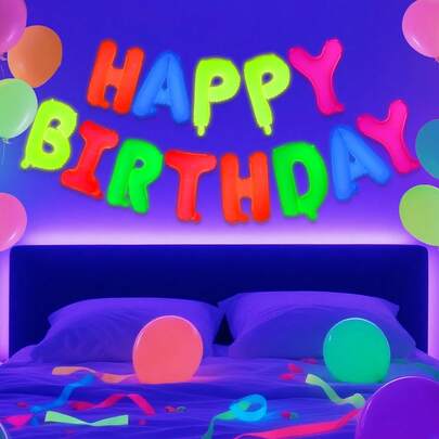 Bộ 13 món đồ trang trí tiệc phát sáng trong bóng tối, bóng bay chúc mừng sinh nhật huỳnh quang 16 inch, biển hiệu chúc mừng sinh nhật đèn cực tím, đạo cụ chụp ảnh kỷ niệm, trang trí tiệc sinh nhật màu sắc chủ đạo cho tiệc neon, bóng bay phát sáng trong bóng tối, đồ trang trí chúc mừng sinh nhật.