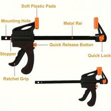 2个木工快速夹钳 - 单手操作，4英寸迷你棘轮夹钳，带双橙色扳机手柄，金属结构，适用于工艺品和木工胶，木工工具 - 木工快速夾具 - 查看 4