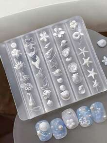 1个3D立体花卉花园造型模具，DIY海洋/贝壳/海星/雏菊美甲装饰模具，高透明度硅胶美甲模具 - 無色 - 查看 11