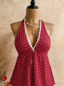 女士V领露背吊带背心，休闲豹纹度假上衣，波西米亚风格，适合海滩、旅行及其他夏季场合 - 紅色 - 查看 5