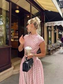 Elegant Floral Print Patchwork Casual Party Dress, Graceful Women Long Dress For Holiday White Summer - 粉色 - 查看 4