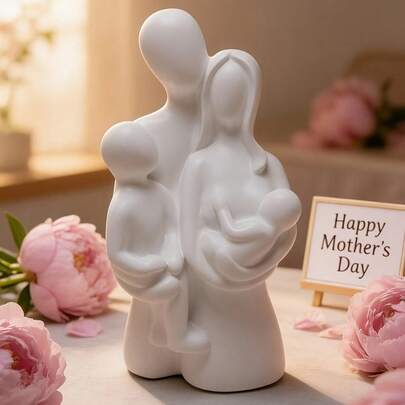 1pc Family Of 4 Resin Figurine, Home Decor, Desktop Display, Mother's Day/Father's Day Gift