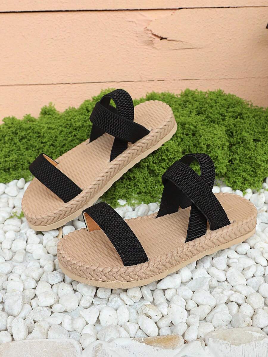 1 Pair Flat Sandals, High Elasticity Breathable Shock-Absorbing Non-Slip Wear-Resistant EVA Soft Round Toe Unisex Beach Sandals, Suitable For Boys And Girls Daily Casual Travel Holiday Home Party Outdoor Wear, 2026 Spring Summer New Kids Shoes - Black - View 1