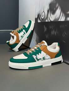 1 Pair Classic Skateboard Shoes, White Flat Casual Sneakers, Thick Sole Fashion Shoes - Green - View 4