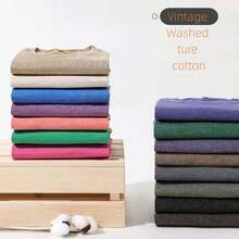 Oversized Washed Gray Short Sleeve Tee, Loose Fit Vintage Streetwear Style, Basic Summer - 杏色 - 查看 8